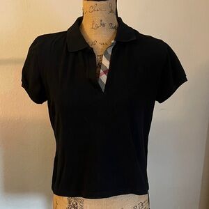 Burberry Black Button Down Shirt with Plaid Accent